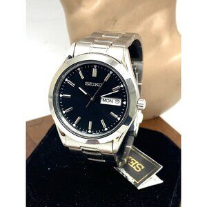 Seiko Men's Watch SUR3361 Quartz Black Dial Day Date Silver Stainless Steel 37mm